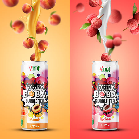 Popping Boba Bubble Tea Cans - Peach (6x320ml) - Discount Coffee