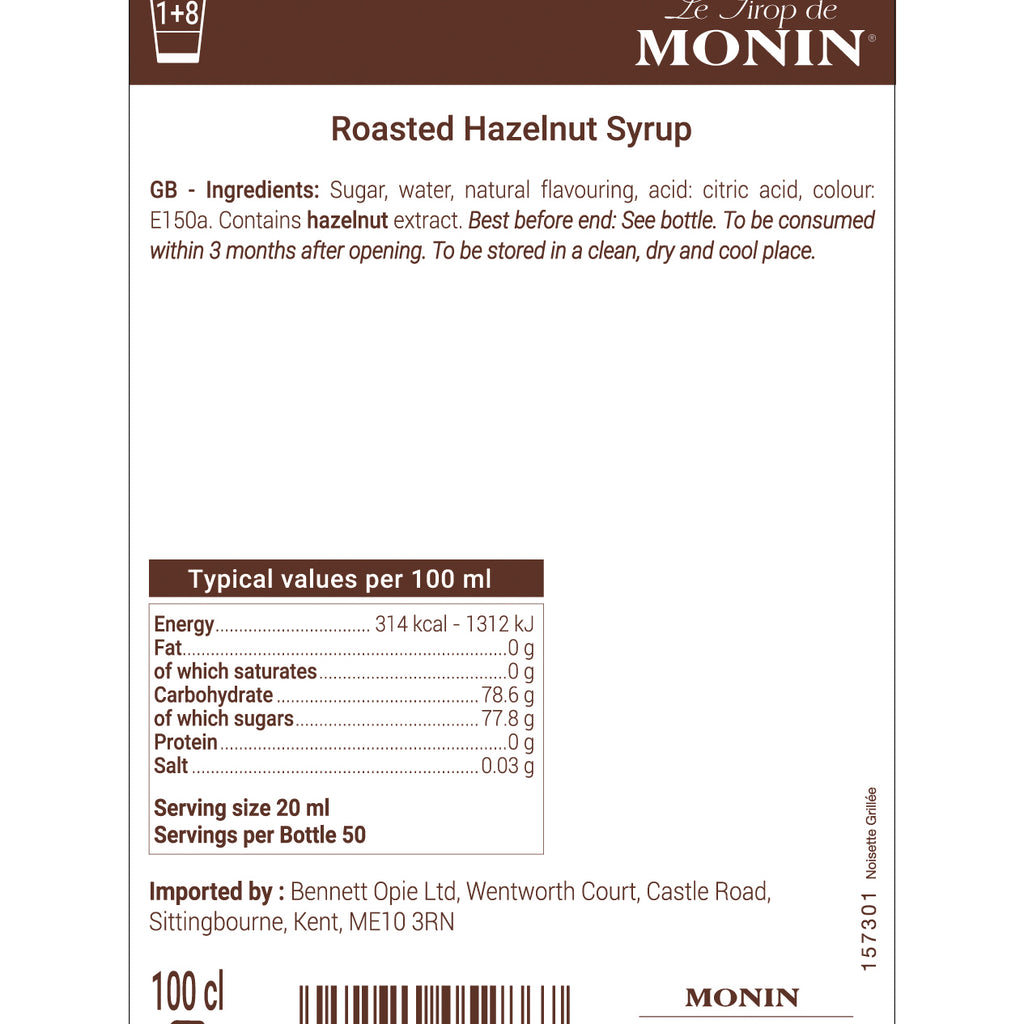 Monin Hazelnut Flavored Syrup 1Ltr - Shreenath Foods