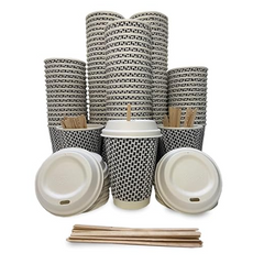 12oz premium Black & White Cups - Combo Pack - Cups, Lids & Stirrers (50) - Discount Coffee