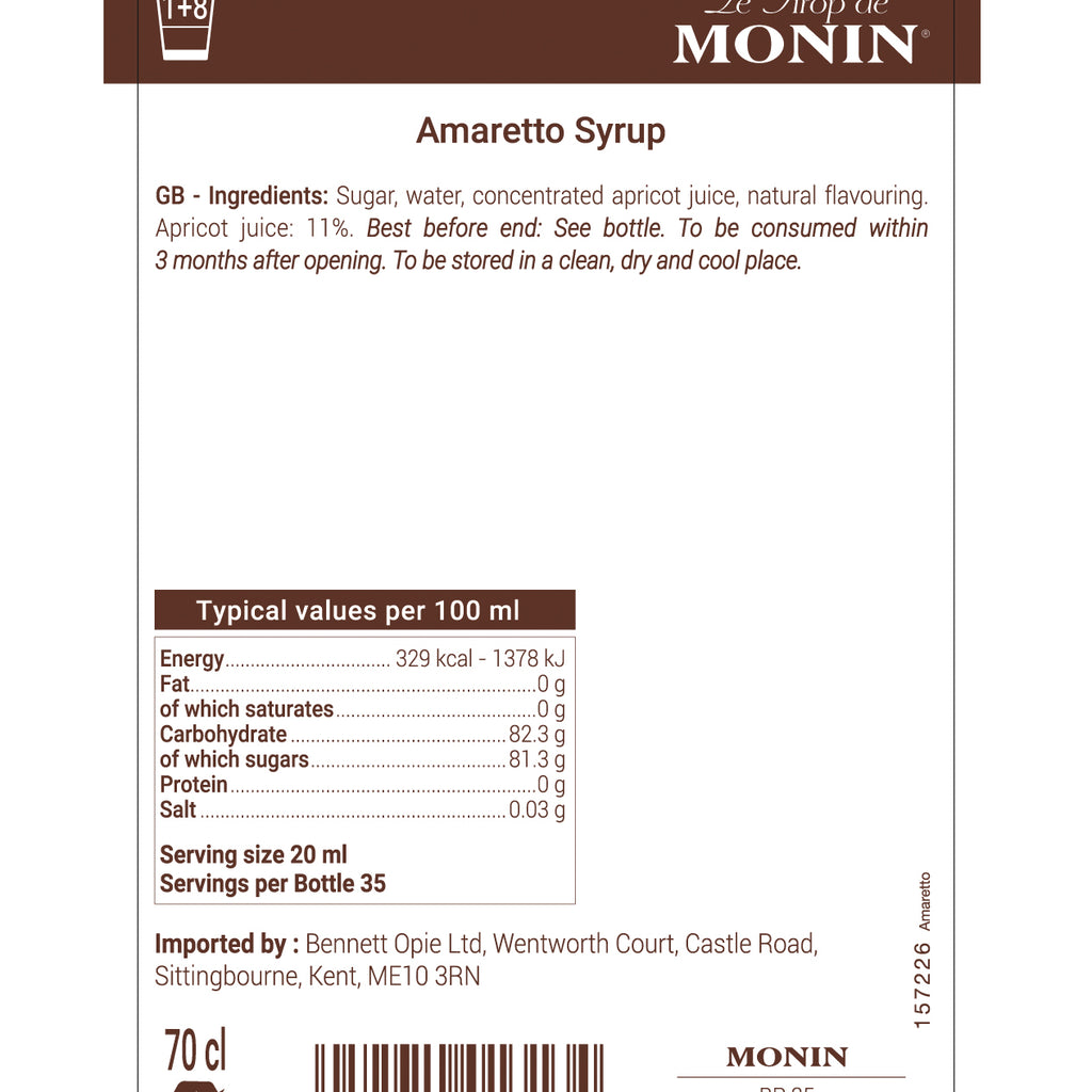 Monin Amaretto Flavouring Syrup (700ml) - Discount Coffee