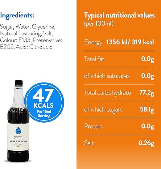 Simply Blue Curacao Flavouring Syrup (1 Litre) - Discount Coffee