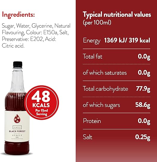 Simply Black Forest Flavouring Syrup (1 Litre) - Discount Coffee