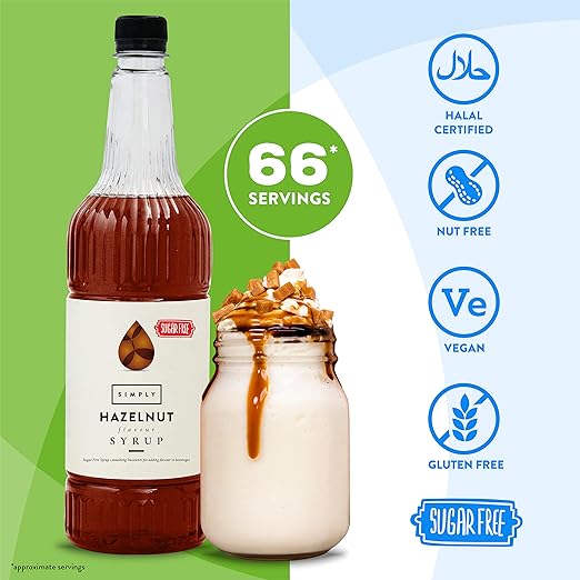 Simply Sugar Free Hazelnut Flavouring Syrup (1 Litre) - Discount Coffee
