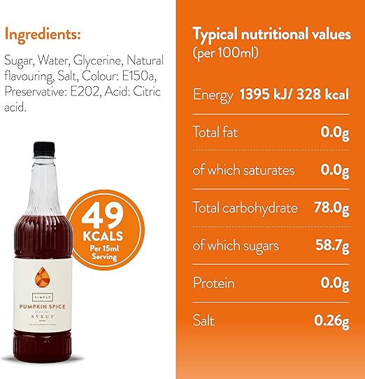 Simply Pumpkin Spice Flavouring Syrup (1 Litre) - Discount Coffee