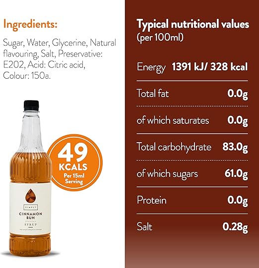 Simply Cinnamon Bun Flavouring Syrup (1 Litre) - Discount Coffee
