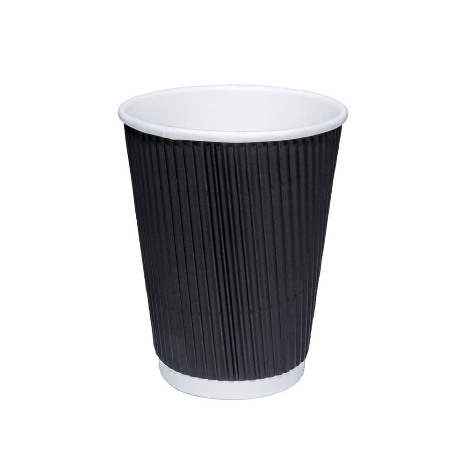 8oz Black Ripple Disposable Paper Cups (500) - Discount Coffee