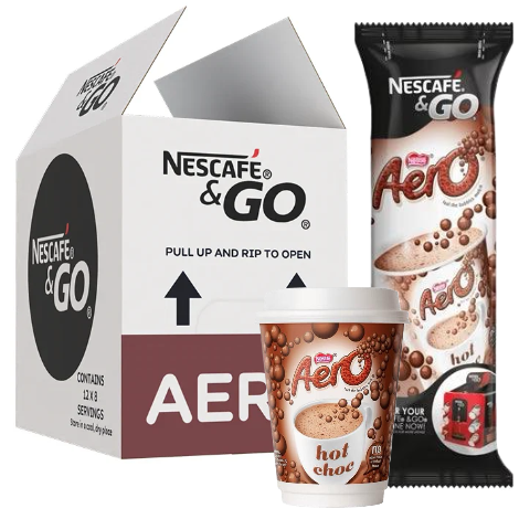 Nescafe & Go - Aero Hot Chocolate - 12oz Foil Sealed Drinks - Full Case (12 x 8 Cups - Discount Coffee