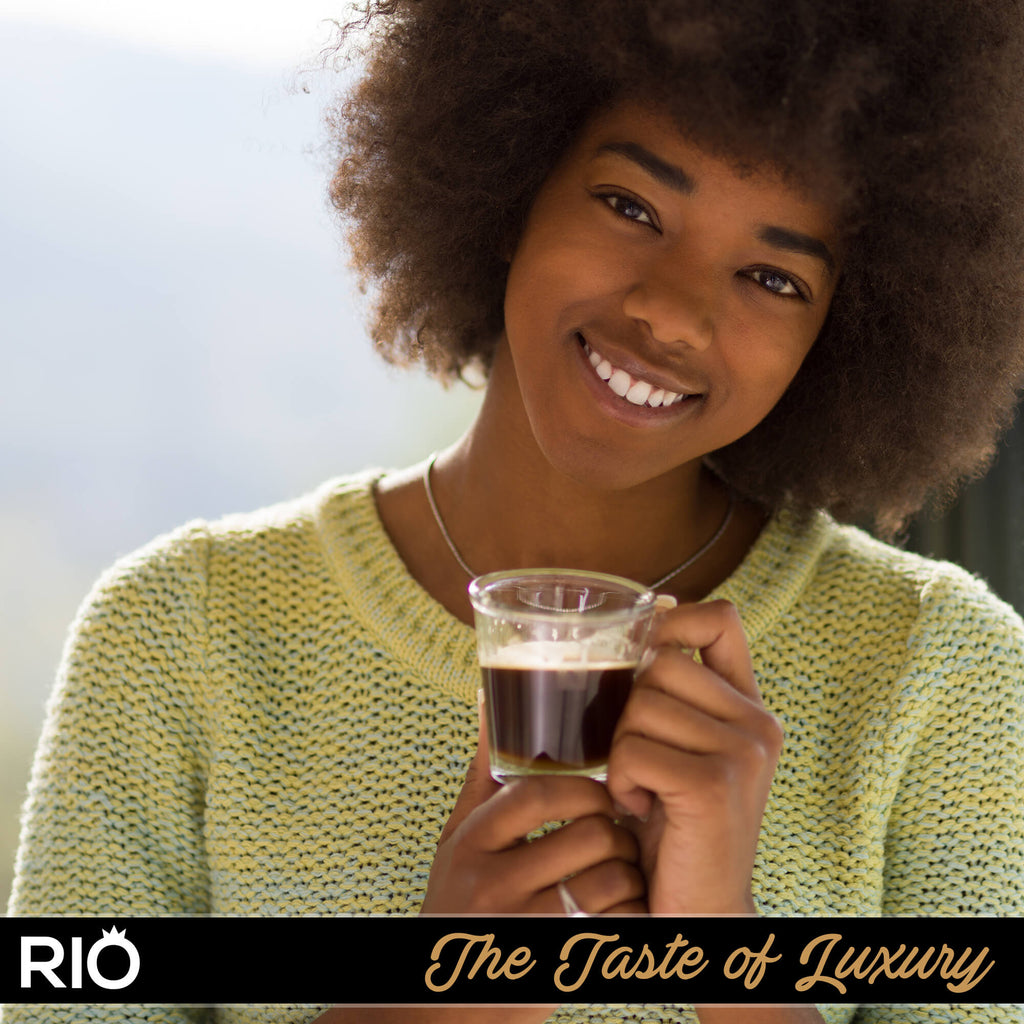 Rio Coffee Beans Girl Drinking Coffee