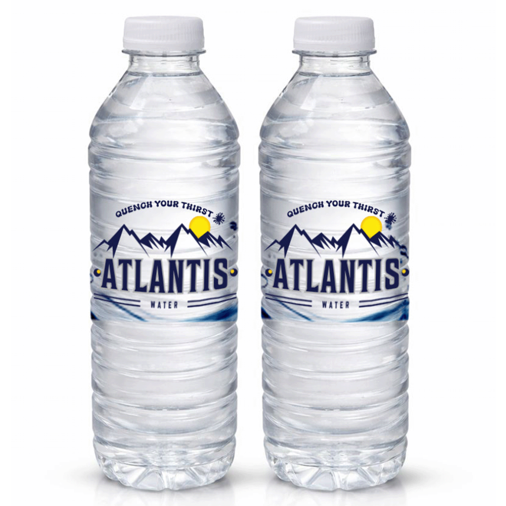 Atlantis Purified Water 24 x 500ml. Two Atlantis water bottles (Halal) on a white background - Discount Coffee