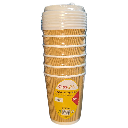 8oz Ripple Wall Paper Cups & Lids - 6 Pack (340ml) - Discount Coffee