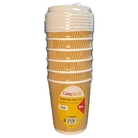 8oz Ripple Wall Paper Cups & Lids - 6 Pack (340ml)