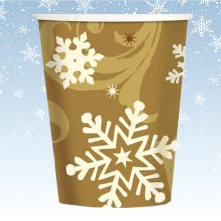 Christmas Snowflakes Paper Cups 8-9oz (8 Pack) - Discount Coffee
