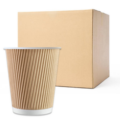 12oz Kraft Ripple Compostable Paper Cups (500) - Discount Coffee