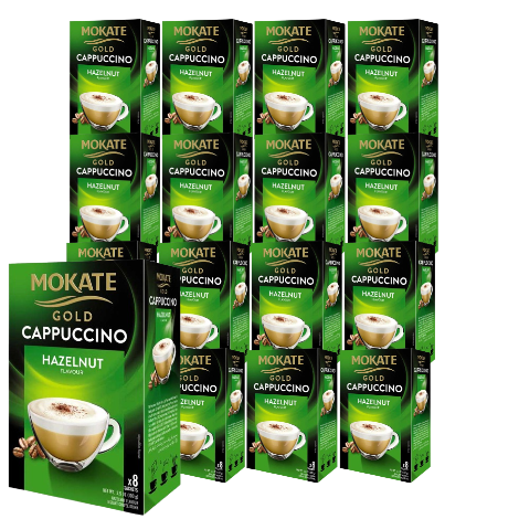Mokate Gold Hazelnut Cappuccino Sachets - Bulk Buy (12 x 8 Sachets) - Discount Coffee