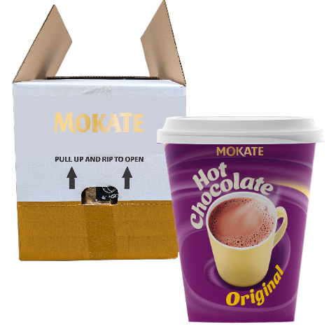 12oz Foil Sealed Drinks - Mokate Hot Chocolate -Case (15 x 10 Cups) - Discount Coffee