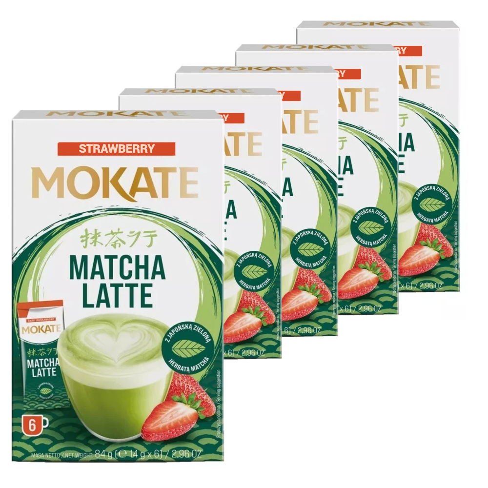 Mokate Matcha Strawberry Instant Latte — Full Case (5 x 6 Sachets)