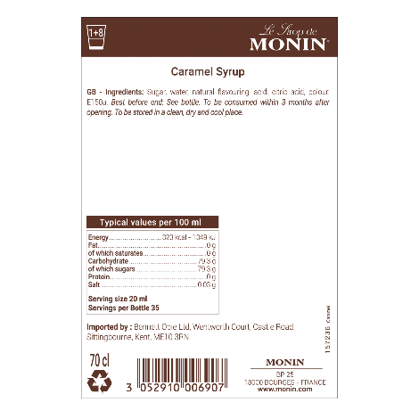 Monin Caramel Flavouring Syrup (700ml) - Discount Coffee