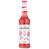 A 700ml bottle of Monin Cotton Candy syrup, featuring a vibrant pink liquid and a white label with pink cotton candy illustrations, set against a plain white background.