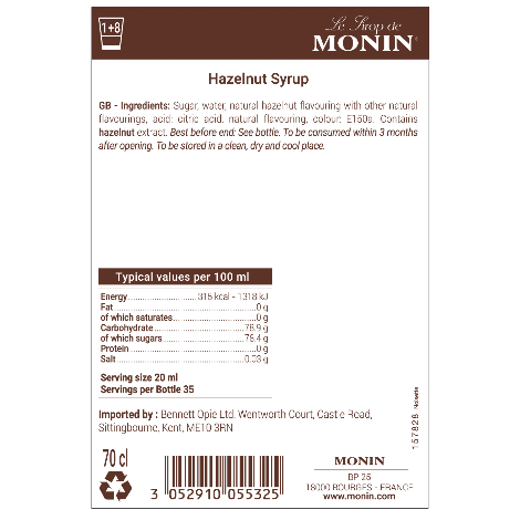Monin Hazelnut Flavouring Syrup (700ml) - Discount Coffee