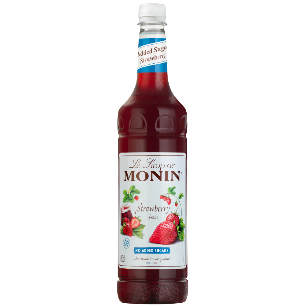 Monin Strawberry - No Added Sugar Flavouring Syrup (1 Litre) Monin Strawberry Sugar Free Bottle on White background - Discount Coffee
