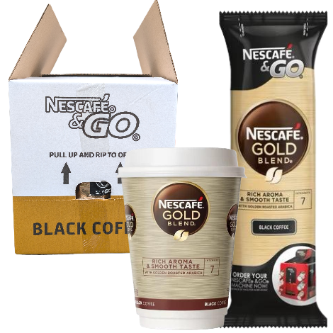 Nescafe & Go - Gold Blend Black Coffee - 12oz Foil Sealed Drinks - Full Case (12 x 8 Cups) - Discount Coffee