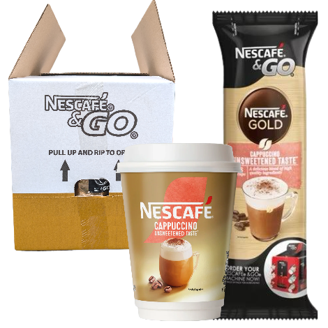 Nescafe & Go - Unsweetened Cappuccino - 12oz Foil Sealed Drinks - Full Case (12 x 8 Cups) - Discount Coffee