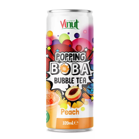 Popping Boba Bubble Tea Cans - Peach (6x320ml) - Discount Coffee