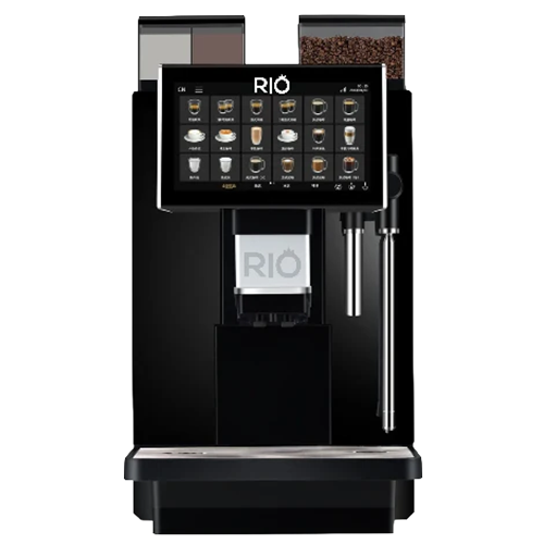 Rio Barista2 black automatic bean to cup coffee machine with RIO branding on a white background