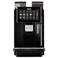Rio Barista2 black automatic bean to cup coffee machine with RIO branding on a white background