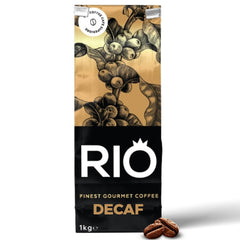 Rio Decaffeinated Coffee Beans (1kg) Single Bag Of Rio Decaf Coffee Beans on a white background - Discount Coffee