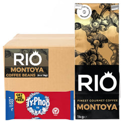 Rio Montoya Coffee Beans (4x1kg) - Plus a free pack of tea on a white background | Discount Coffee