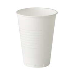 A clear 7oz plastic water cup designed for disposable use.