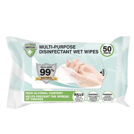 Viroclen Multi-Purpose Disinfectant Wet Wipes (50) | Discount Coffee